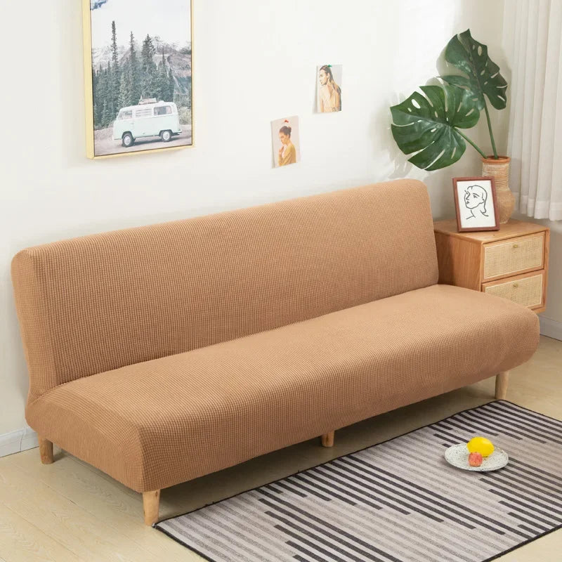 Armless Futon Sofa Bed Cover – Polar Fleece Elastic Slipcover for Folding Furniture & Bench