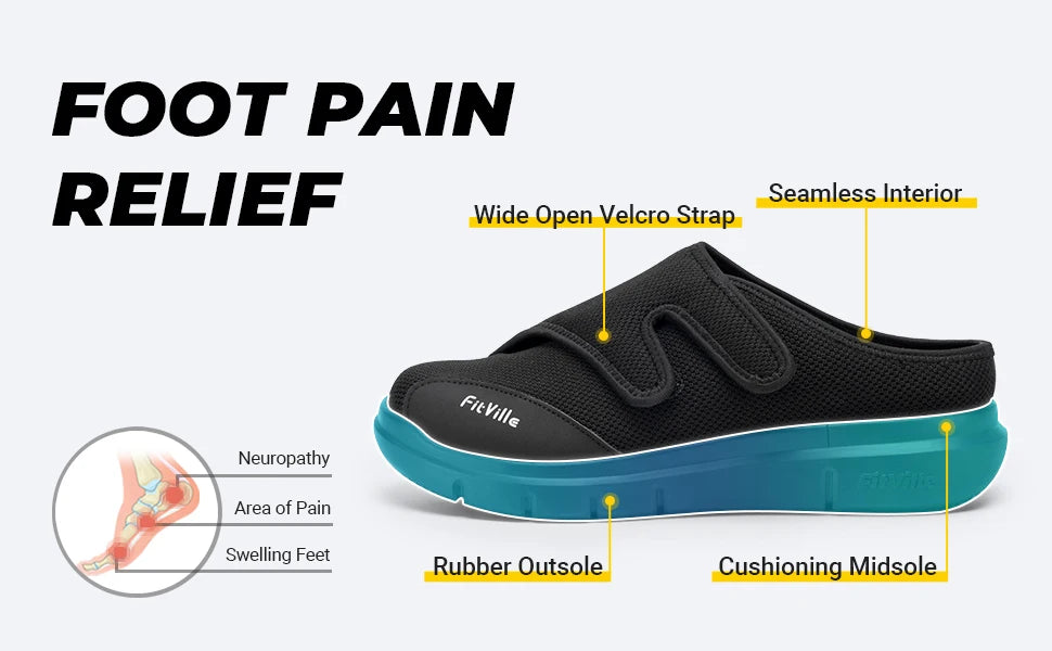 Men's Extra Wide Diabetic Half Slippers – Adjustable Lightweight for Swollen Feet & Plantar Fasciitis