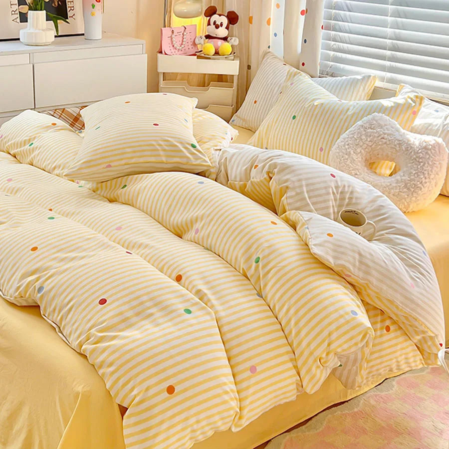 European-Style Washed Cotton Pillowcase | Soft & Breathable, Simple Printed Down Comforter Protection Cover
