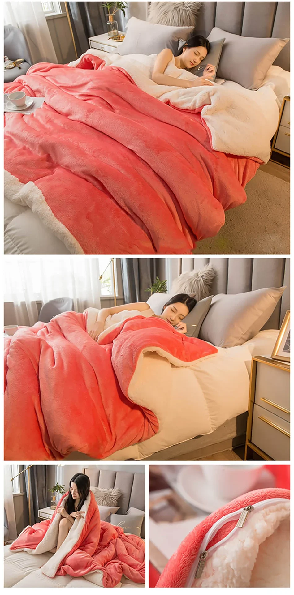 Wool Throw Blanket – Double-Sided Warm Winter Bed Blanket & Sofa Cover, Camping & Queen
