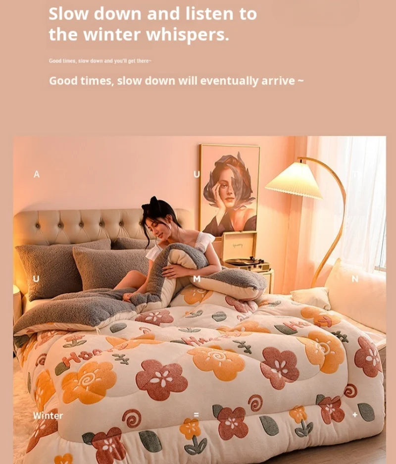 Double-Sided Velvet Lamb Wool Quilt Core – Thick Warm Autumn Winter Comforter, Single to King