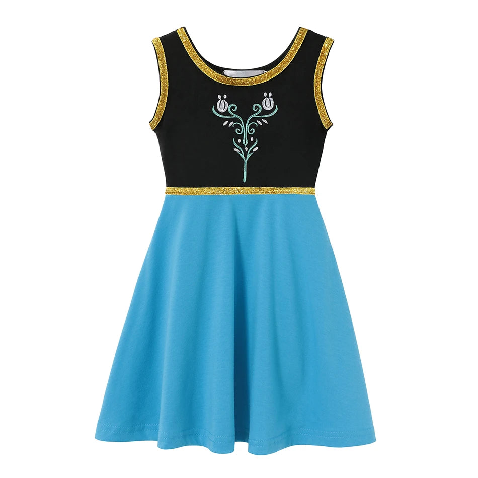Girls' Princess Costume Dress – Mermaid & Rapunzel One-Shoulder Short Sleeve Summer Casual Vest