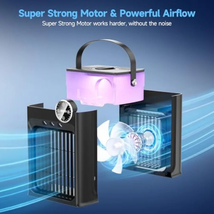 4-in-1 Portable Evaporative Air Cooler — 1200ML Tank, Remote Control, 2-8H Timer & Quiet Cooling Fan
