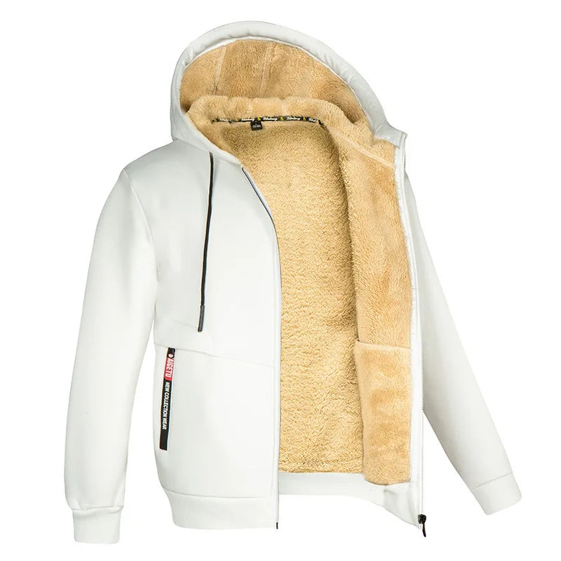 Men's Camouflage Fleece Hooded Zip Jacket – Thick Streetwear Coat for Autumn & Winter