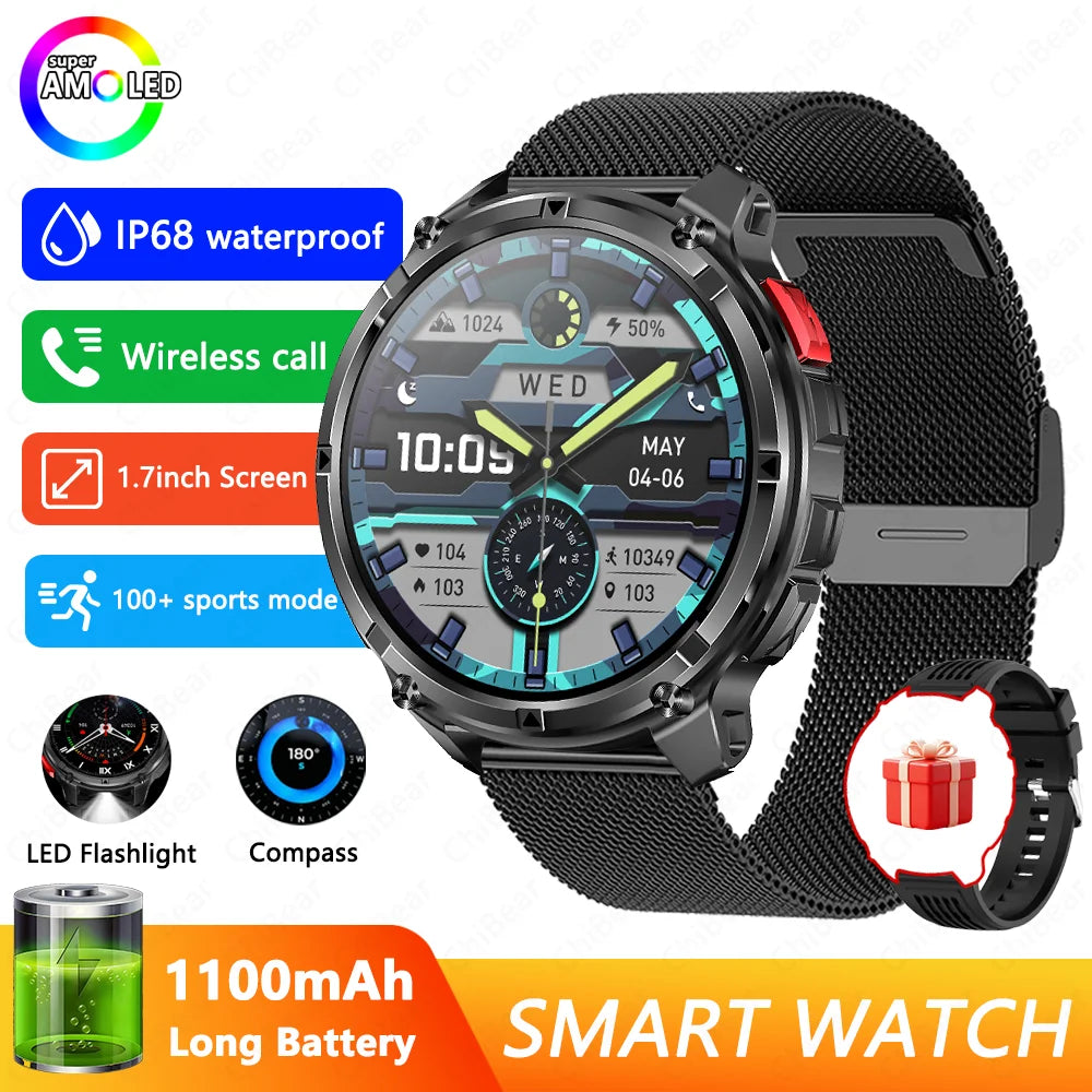T-Rex3 Pro GPS Military Smartwatch – 1100mAh, 5ATM Waterproof, Sports Run Tracker & Compass