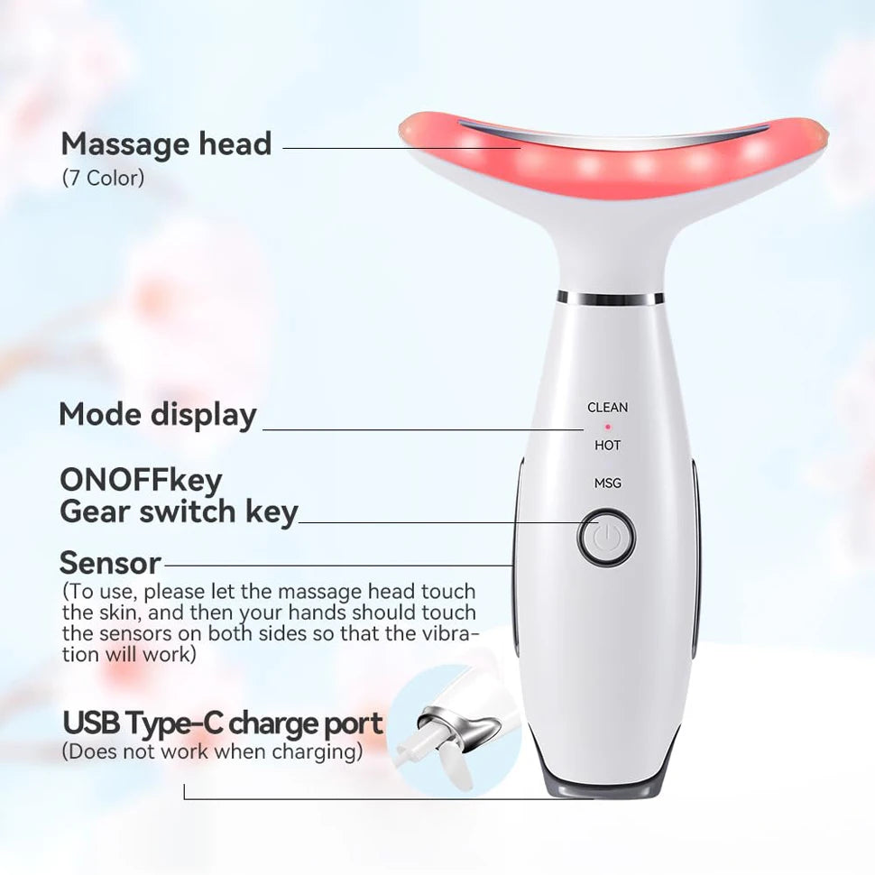 7-Color LED Neck & Face Lifting Massager – Microcurrent, 45° Heat Therapy & Anti-Wrinkle Beauty Device