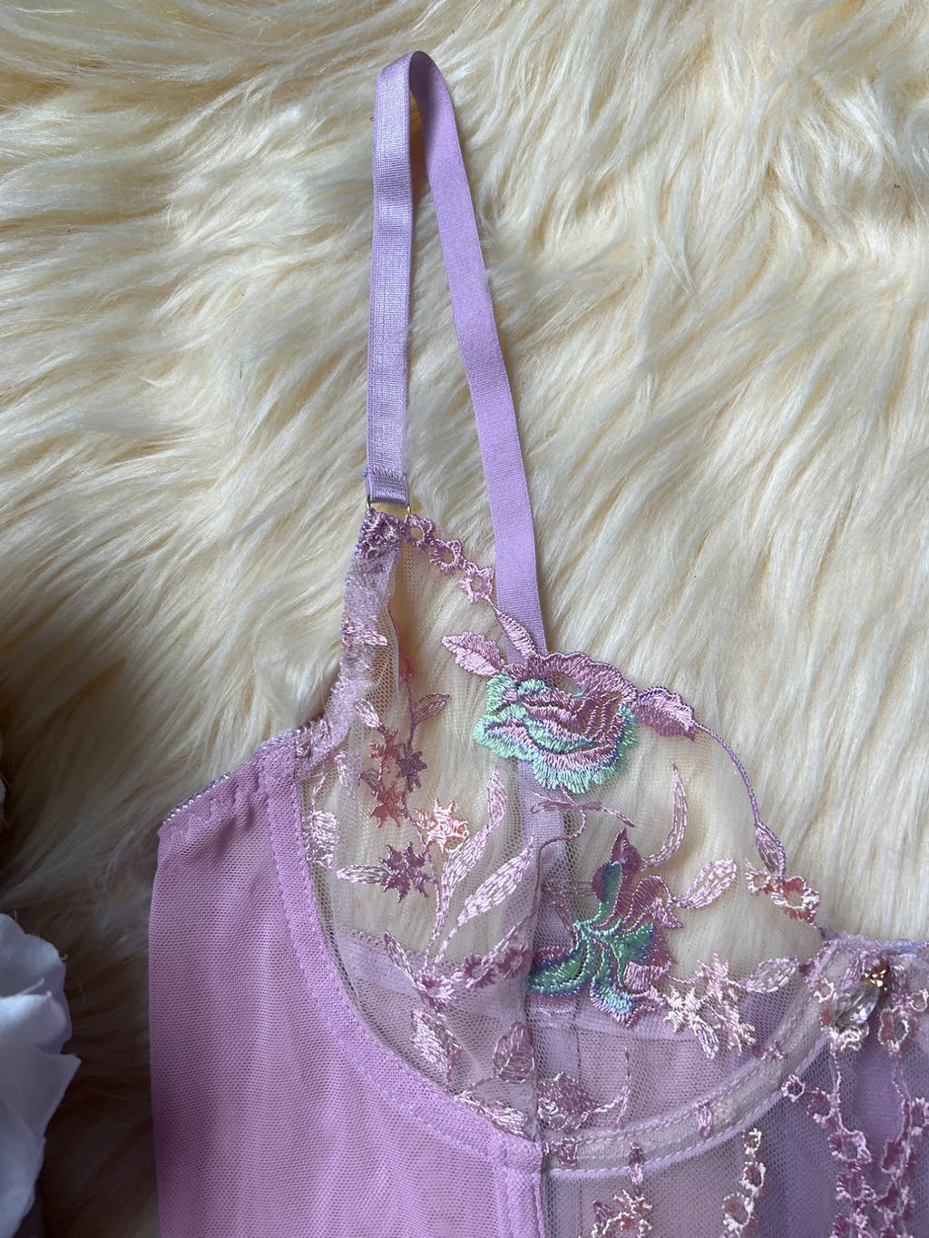 Sheer Embroidery Bra & Brief Set — Transparent Lace Underwear Suit