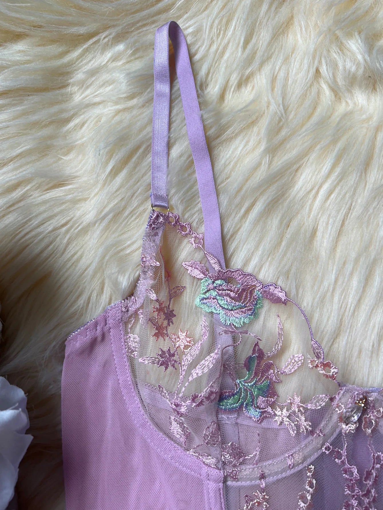 Sheer Embroidery Bra & Brief Set — Transparent Lace Underwear Suit