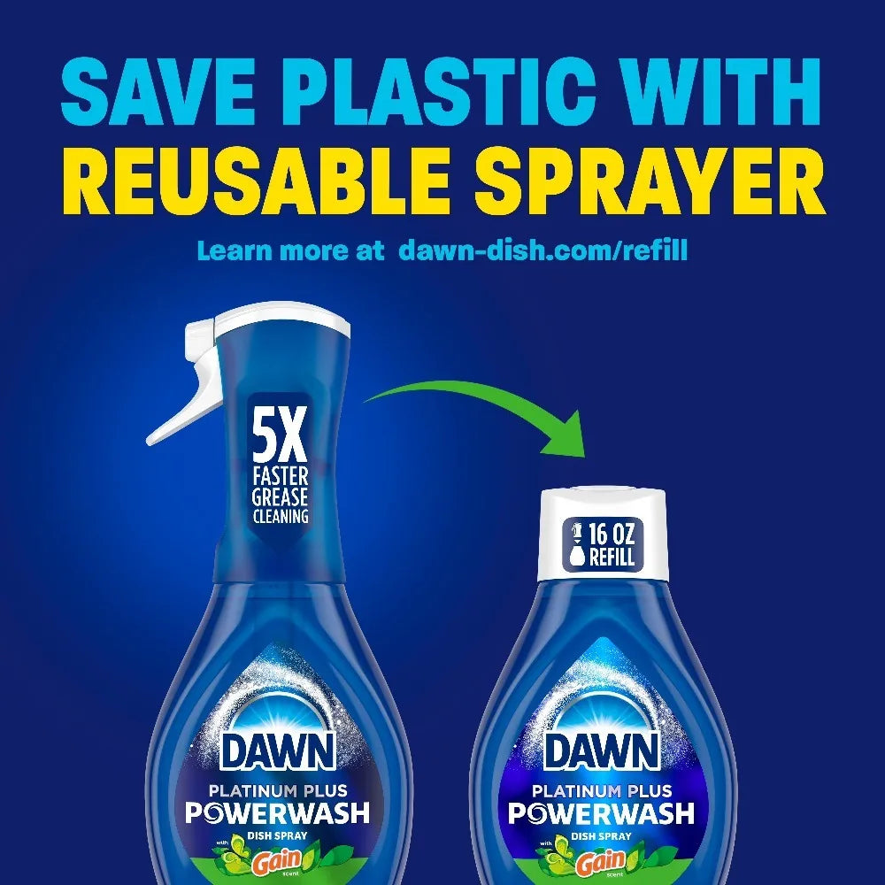 Cut Grease in Seconds — Dawn Gain Original Dish Soap Spray | 5X Fast Cleaning, 3 Extra Boosters, No Pre-Rinse, Kitchen & Grill