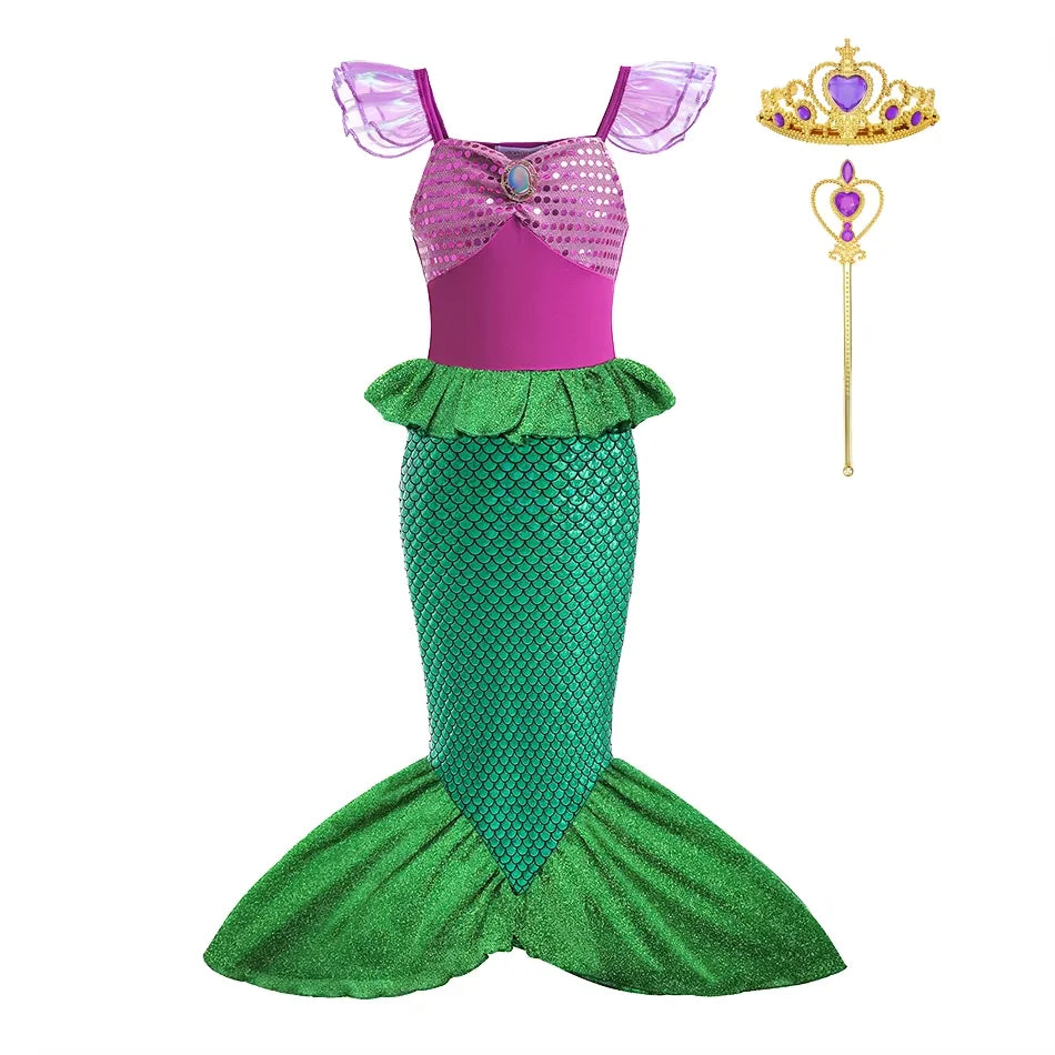 Girls Mermaid Costume Dress — Princess Cosplay Party & Birthday Dress