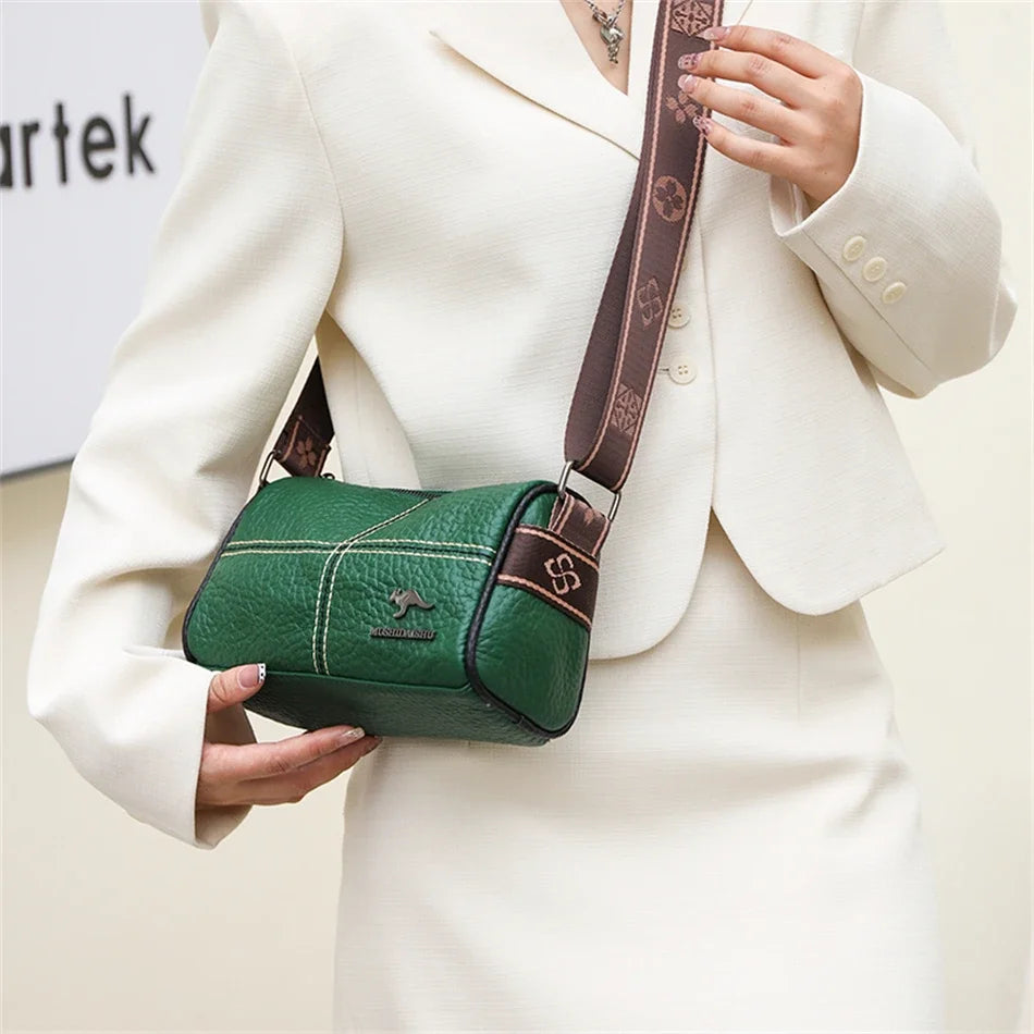 Luxury Genuine Leather Barrel Crossbody Bag – Sequin Shoulder Messenger Bag for Women