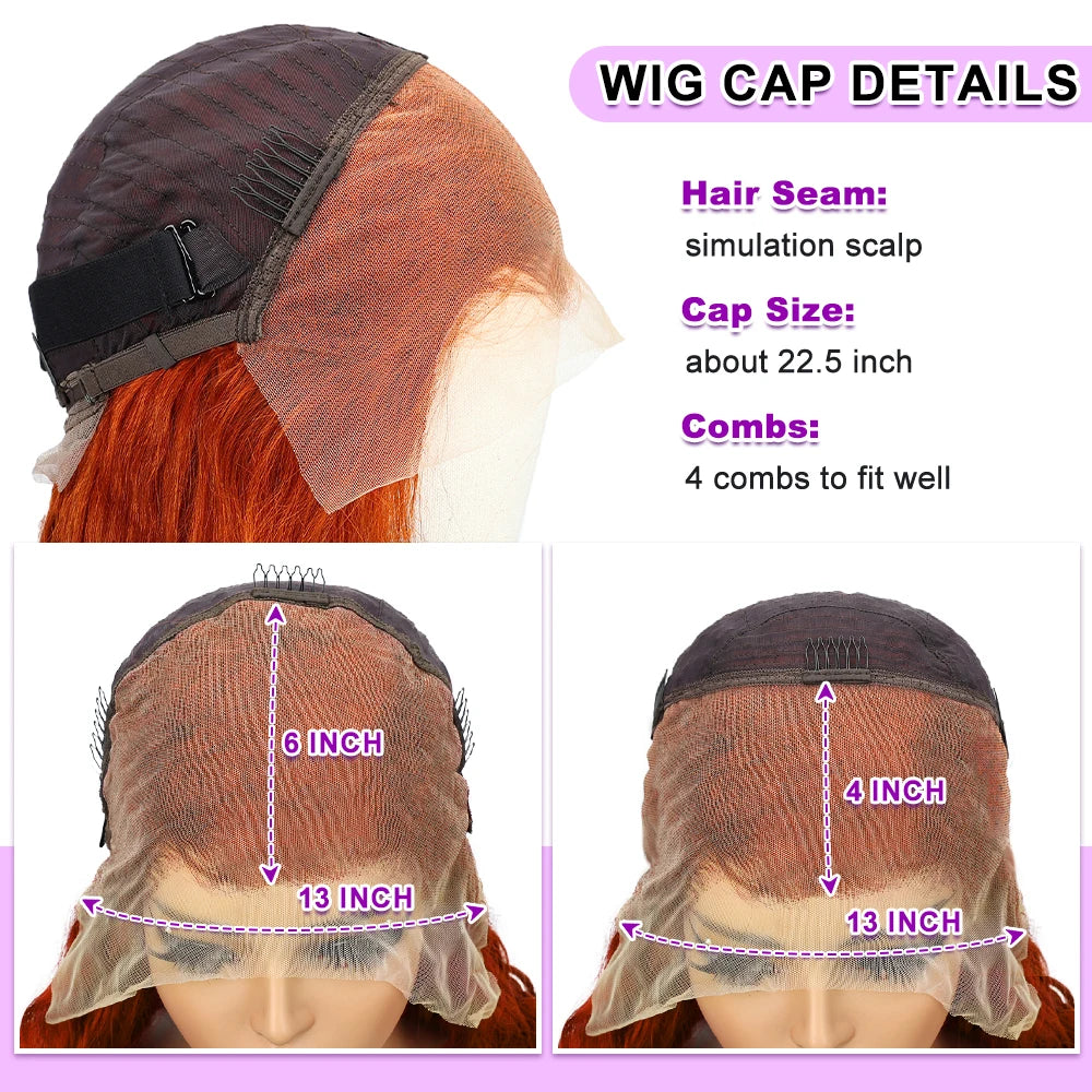 Ginger Orange Deep Wave Lace Front Wig | 30–36 Inch 13x4 13x6 4x4 HD Lace Colored Human Hair Pre-Plucked