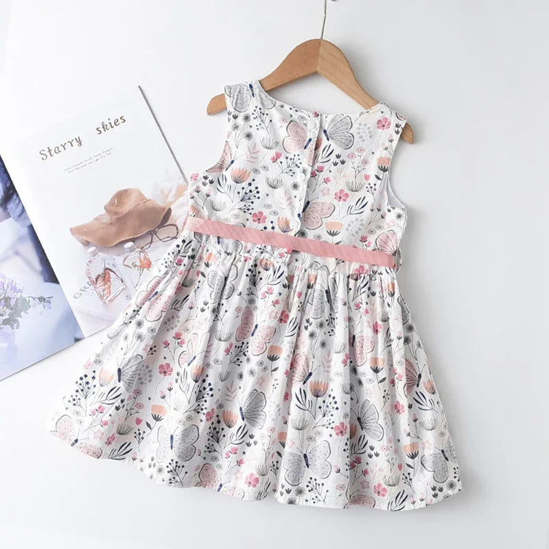 Floral Print Korean Girls Casual Dress — Summer Princess Dress for Children