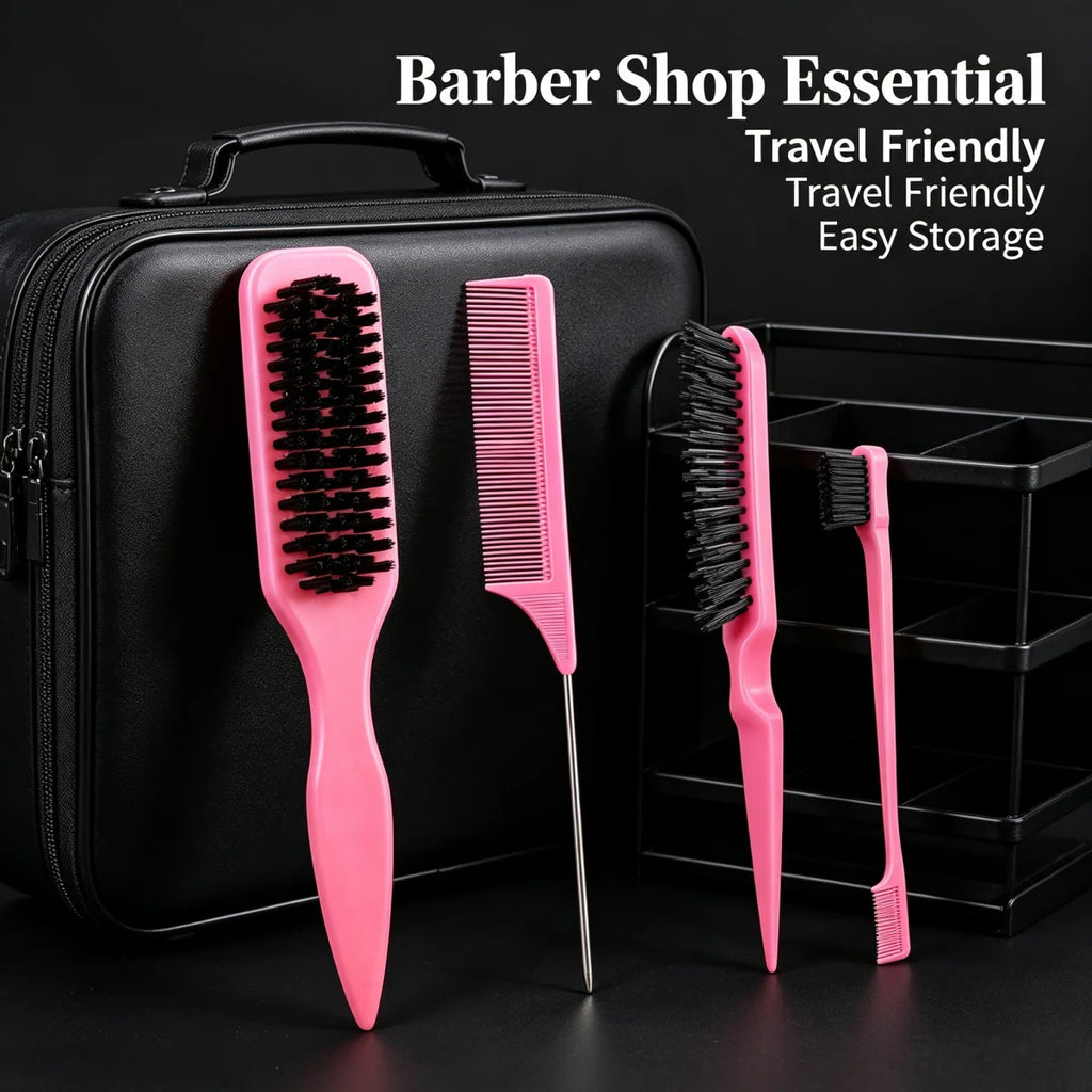 4-Piece Boar Bristle Hair Brush Set – Slick Back, Edge Control & Baby Hair Smoothing