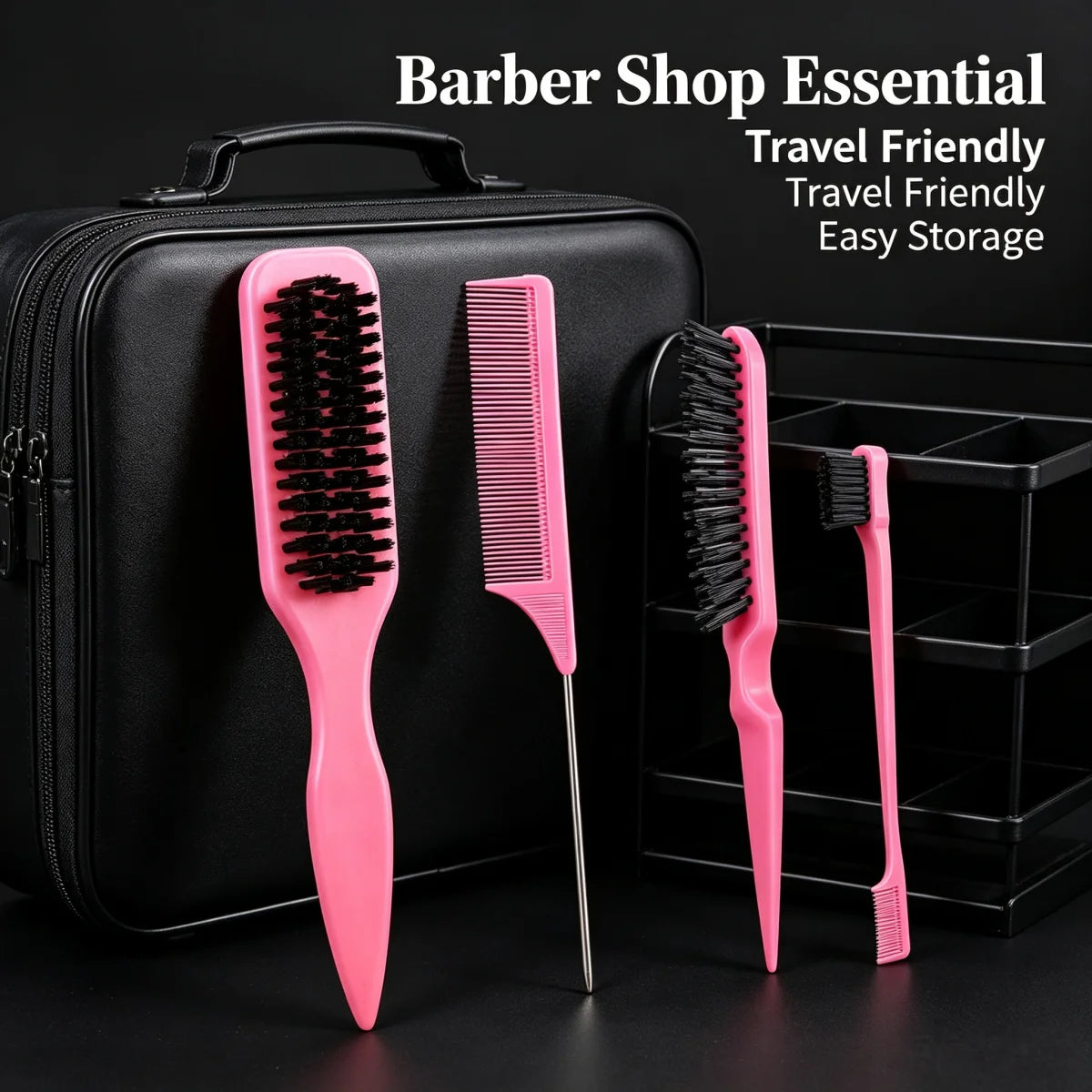 4-Piece Boar Bristle Hair Brush Set – Slick Back, Edge Control & Baby Hair Smoothing