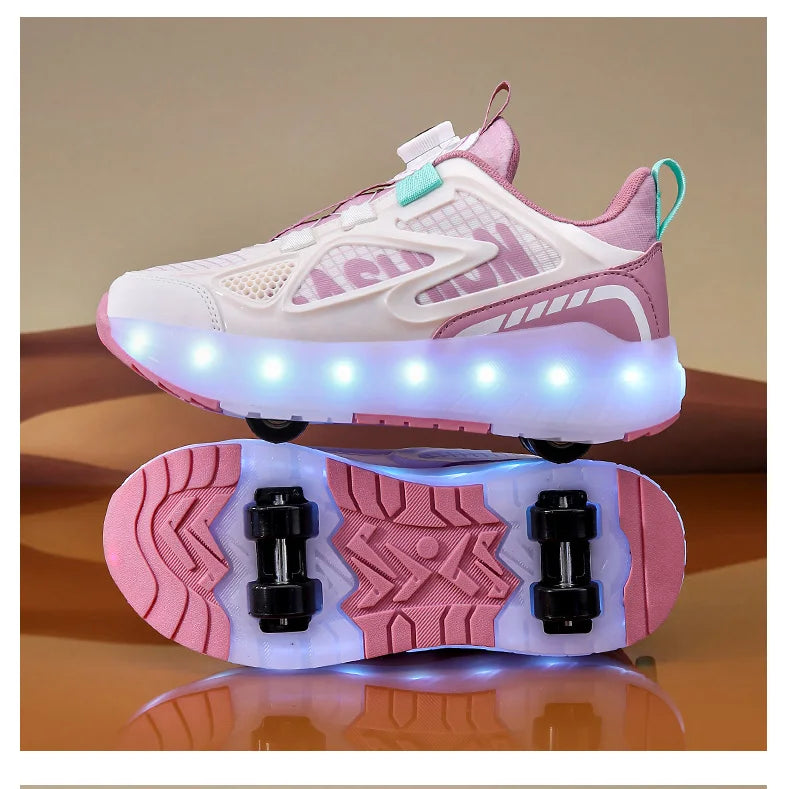 Children's 4-Wheel LED Light Roller Skate Shoes – Removable Wheeled Rolling Sneaker for Kids