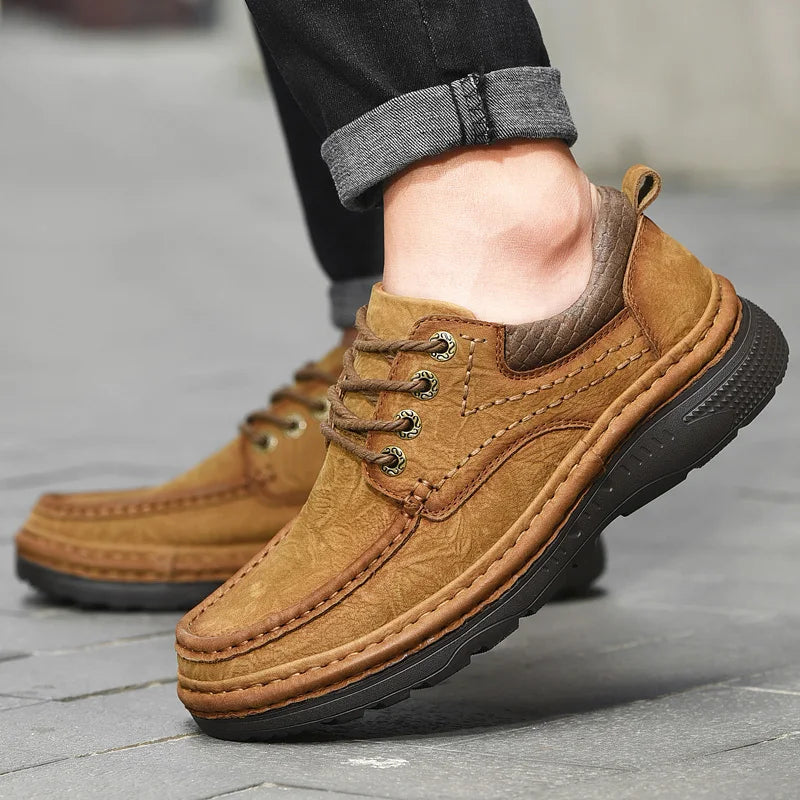 Men's Genuine Leather Lace-Up Casual Shoes