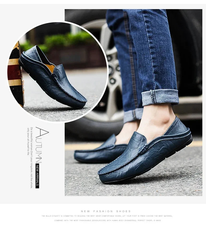 Men's Cow Leather Slip-On Boat Loafers