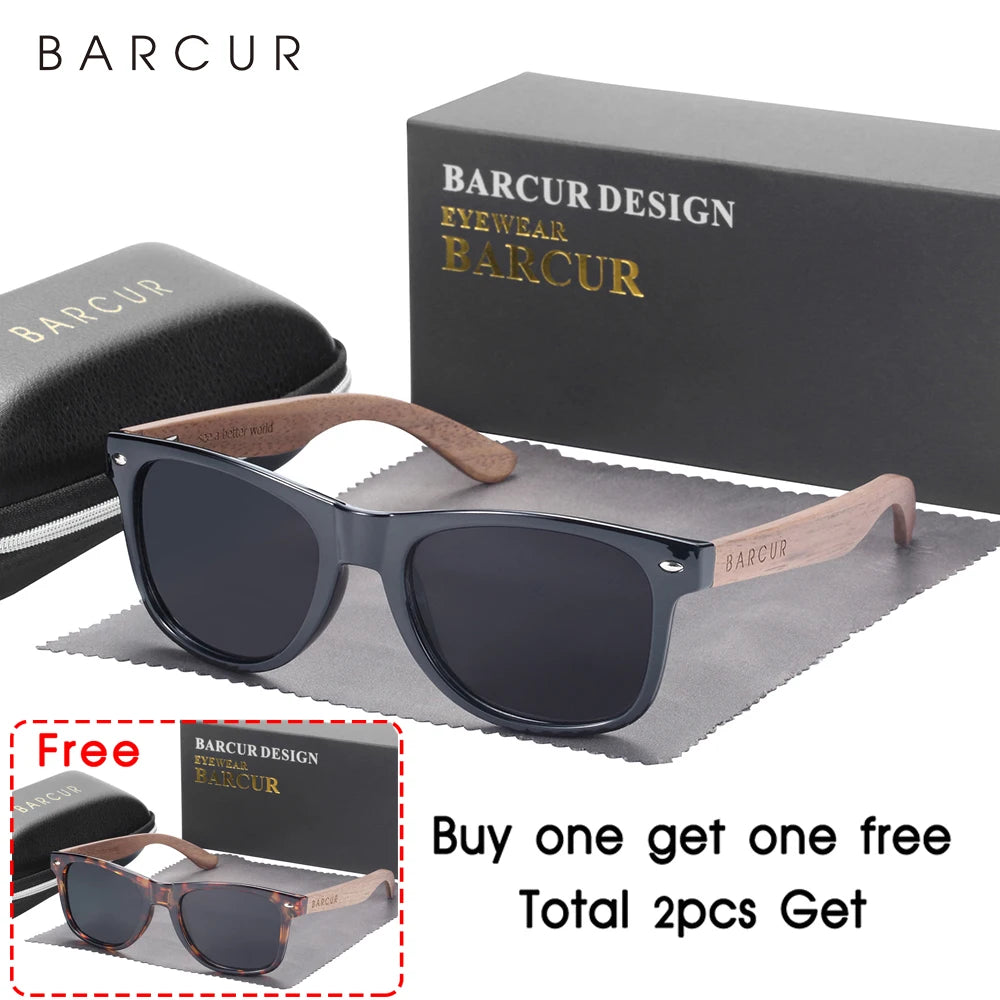 BARCUR Natural Wooden Polarized Sunglasses | Black Walnut UV400 Men's Eyewear
