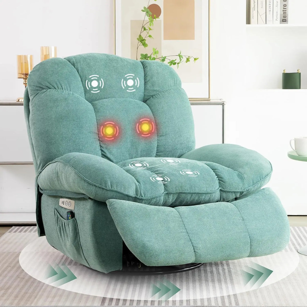 Chenille Power Recliner with Heat, Massage & USB-C