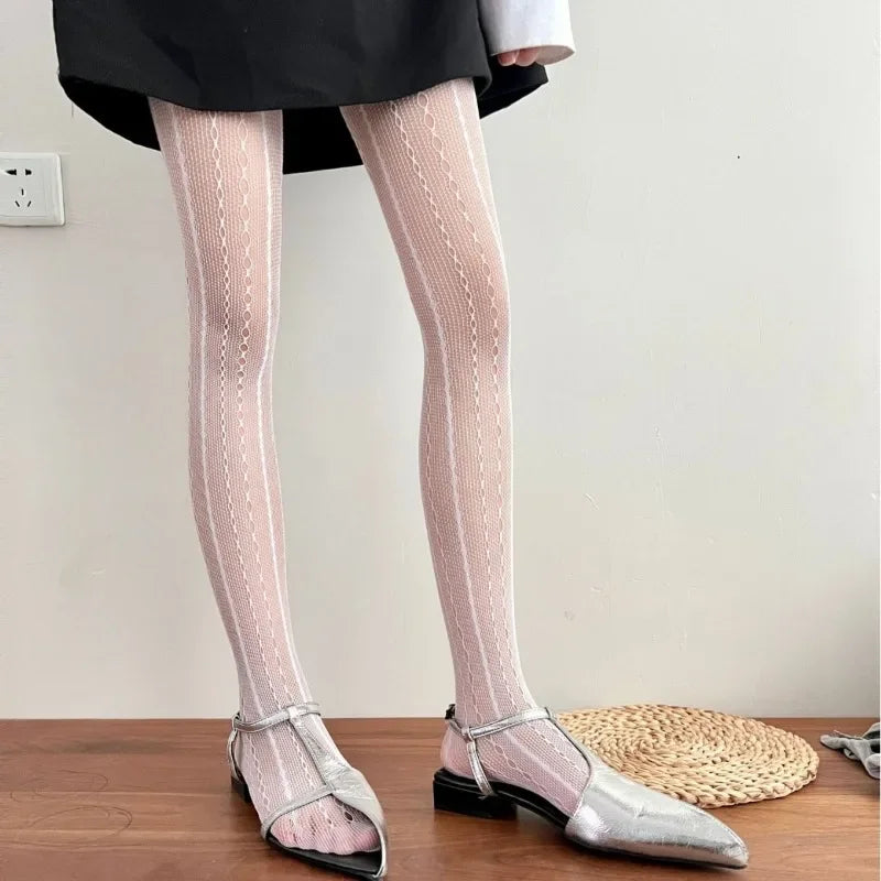 Gothic Fishnet Pantyhose – Ripped Lace Silk Stockings Y2K Punk Hollowed-Out Retro Tights