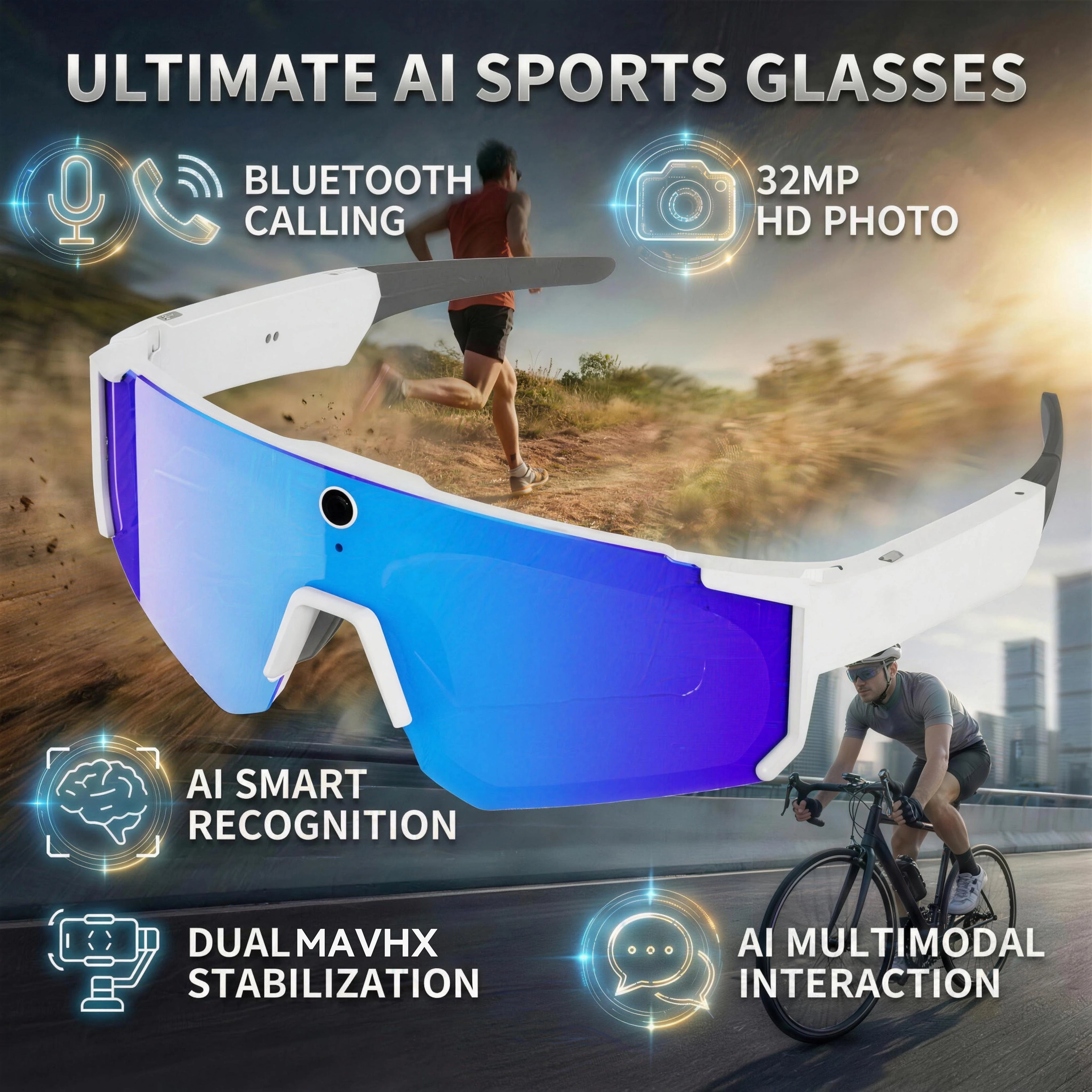 See It. Record It. Share It. — AI Smart Glasses with 800MP Camera, Anti-Shake HD Video & Bluetooth Calling