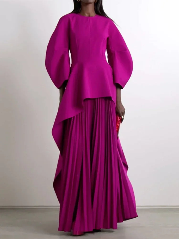 UOOZEE Womens Dresses 2025 New Fashion Elegant Solid Color Split-Joint Tiered Loose Pleated Party Evening Maxi Dress Robe Kaftan