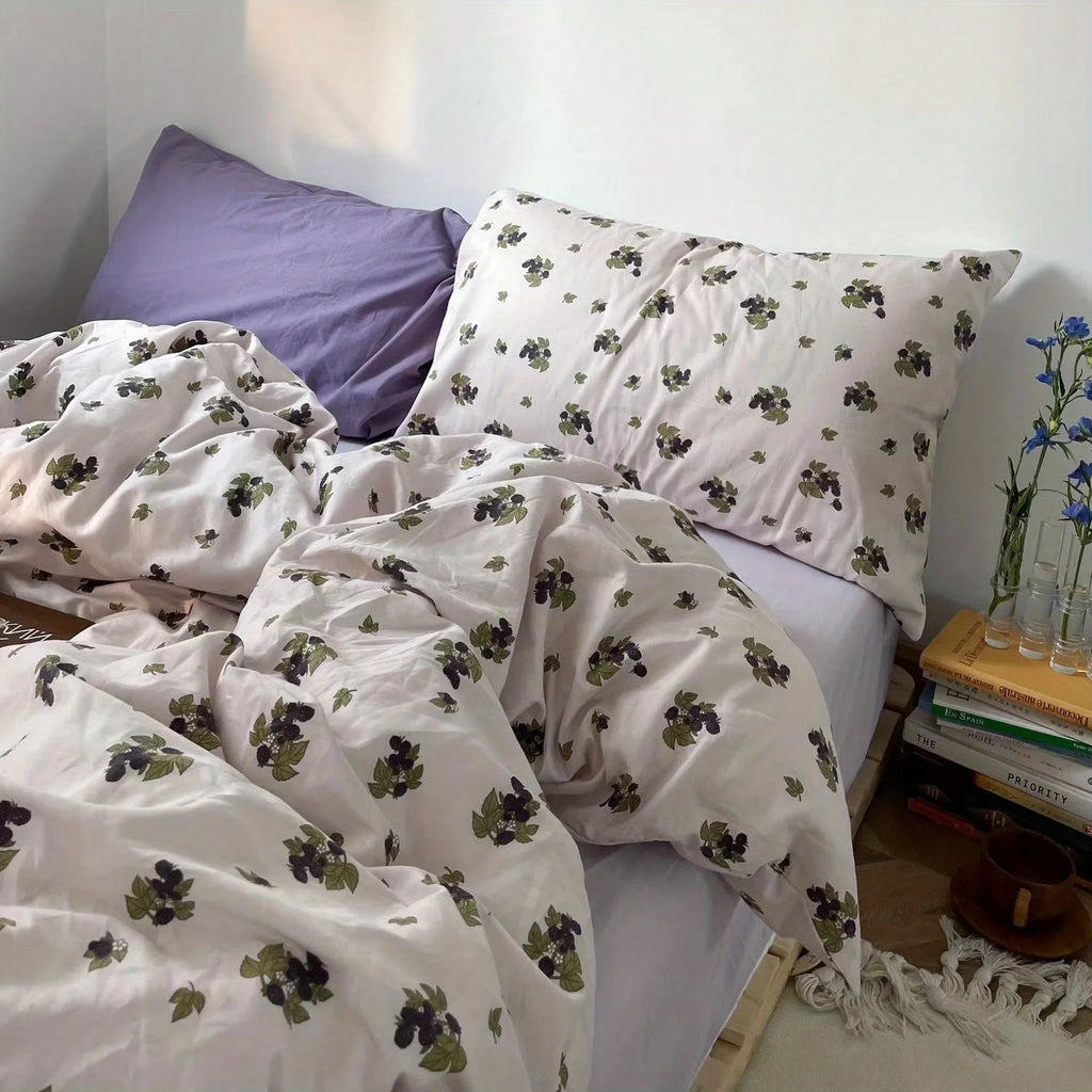 Vintage Floral Duvet Cover Set – Korean Ins Style Bedding Kit with Flat Sheet & Pillowcases, Single to Queen