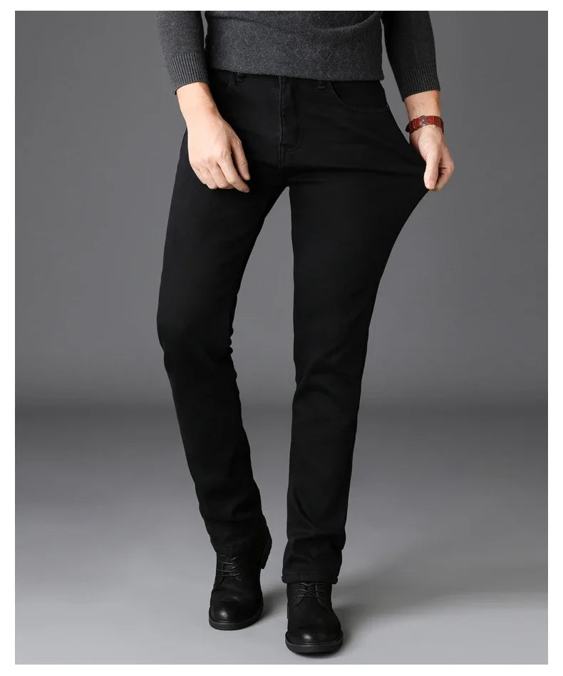 Men's Soft Stretch Black Biker Jeans — Slim Fit Moto Denim