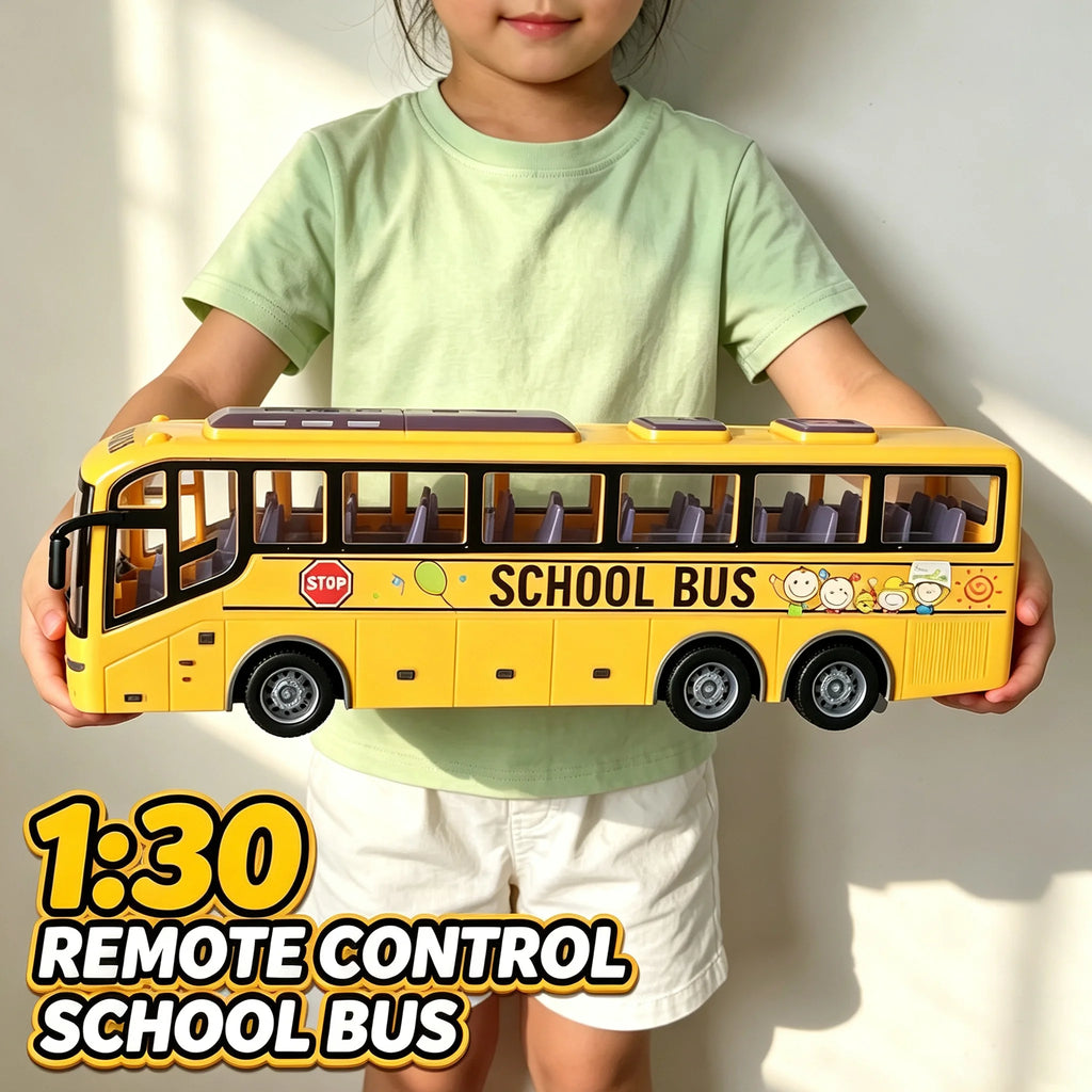 1:30 Scale Electric RC School Bus with Lights – 27MHz Radio Controlled City Tour Bus for Kids