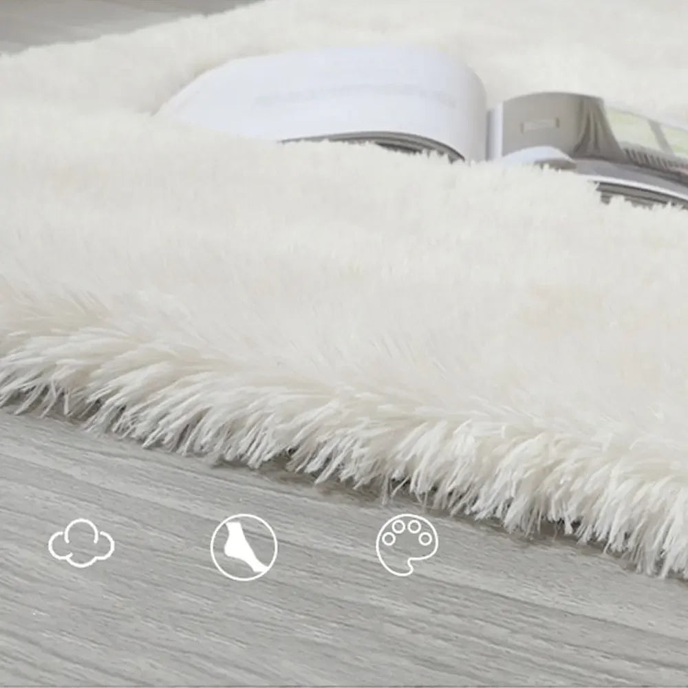 VIKAMA Minimalist Shaggy Silk-Touch Rug – Non-Slip Dirt-Resistant Carpet for Living Room, Bedroom & Study