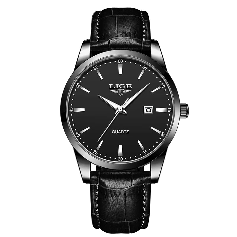 LIGE Men's Brown Leather Chronograph Watch | Military Sport Casual Waterproof Quartz Wristwatch