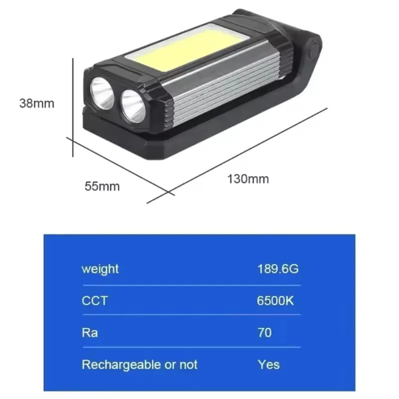 2026 Portable COB Magnetic Work Light — Rechargeable LED Flashlight for Camping & Car Repair