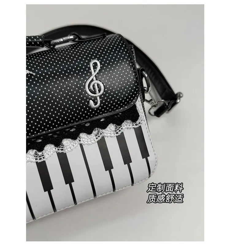 miyagawa Lace Piano Notes Polka Dot Crossbody Satchel – Sweet Color-Block Shoulder Bag for Women