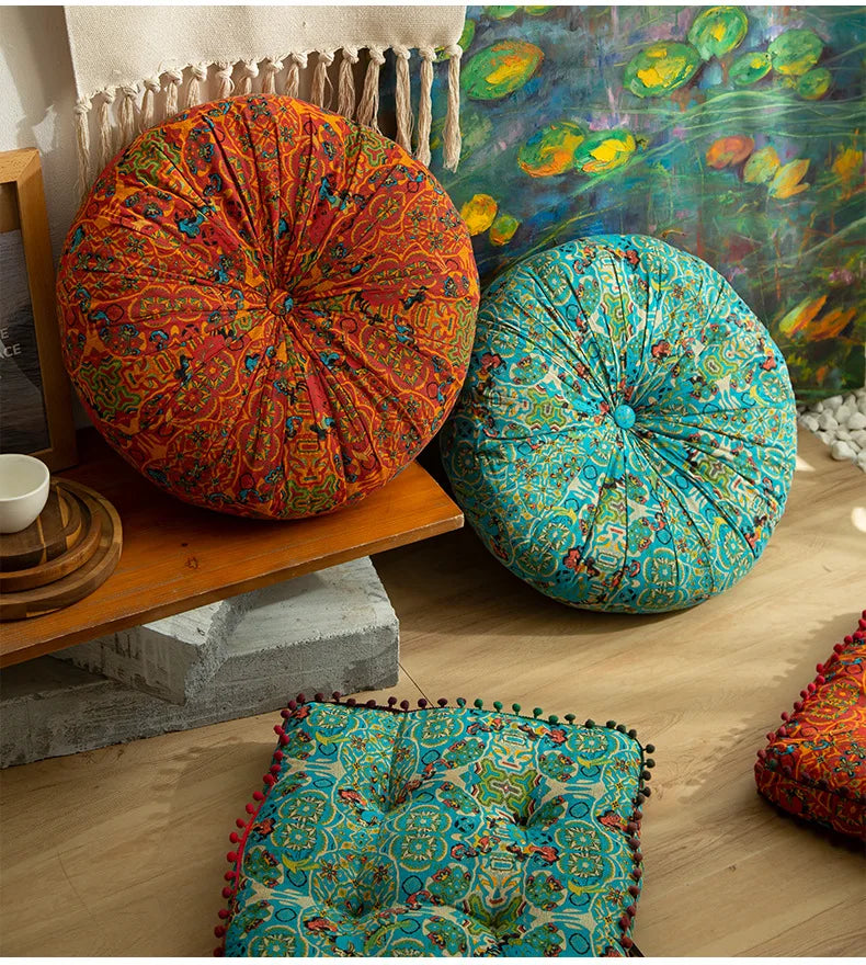 Bohemian Floor Cushion – Thickened Cotton Linen Moroccan Tatami Mat & Window Seat Pillow