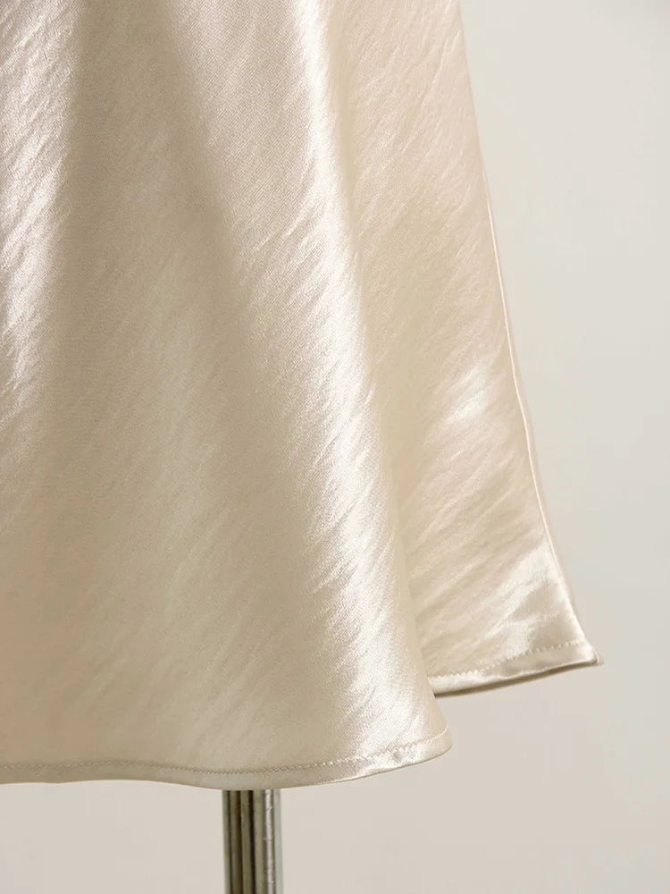 Women's Satin Mini Skirt – High Waist A-Line Luxury Office Wear in Black, Brown & Beige