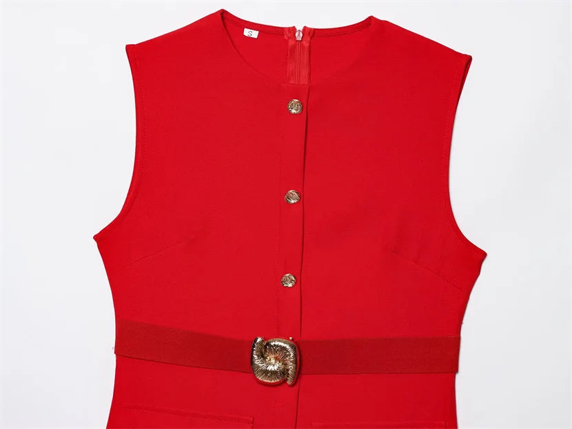 Button-Up Sleeveless Sundress — Slim A-Line Midi Casual Elegant Dress