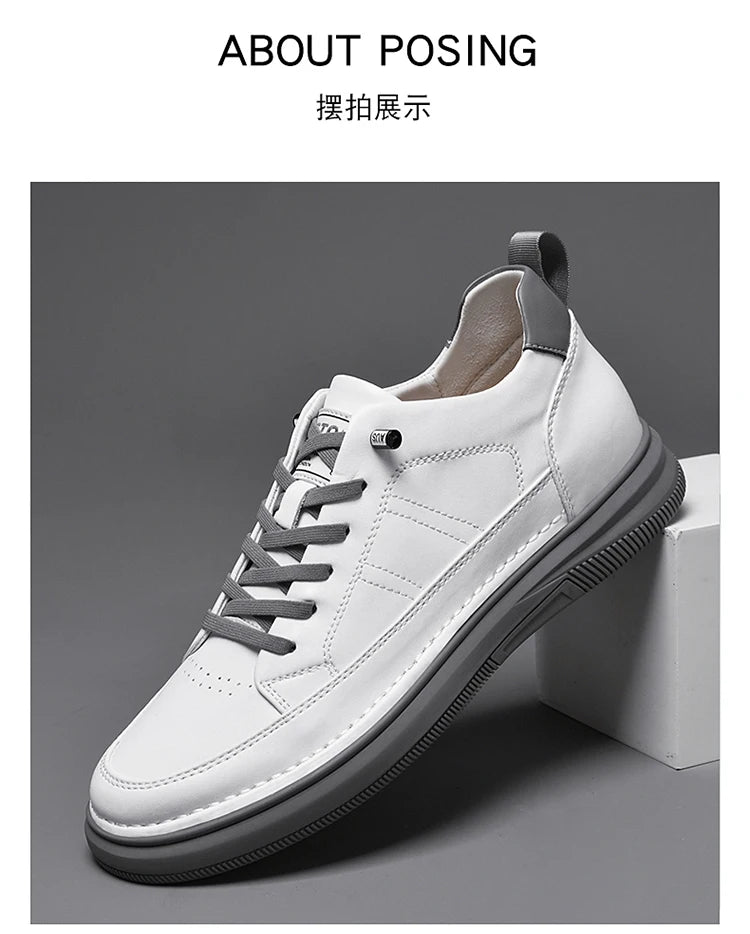 Men's Genuine Leather Height-Boosting Sneakers — +6cm