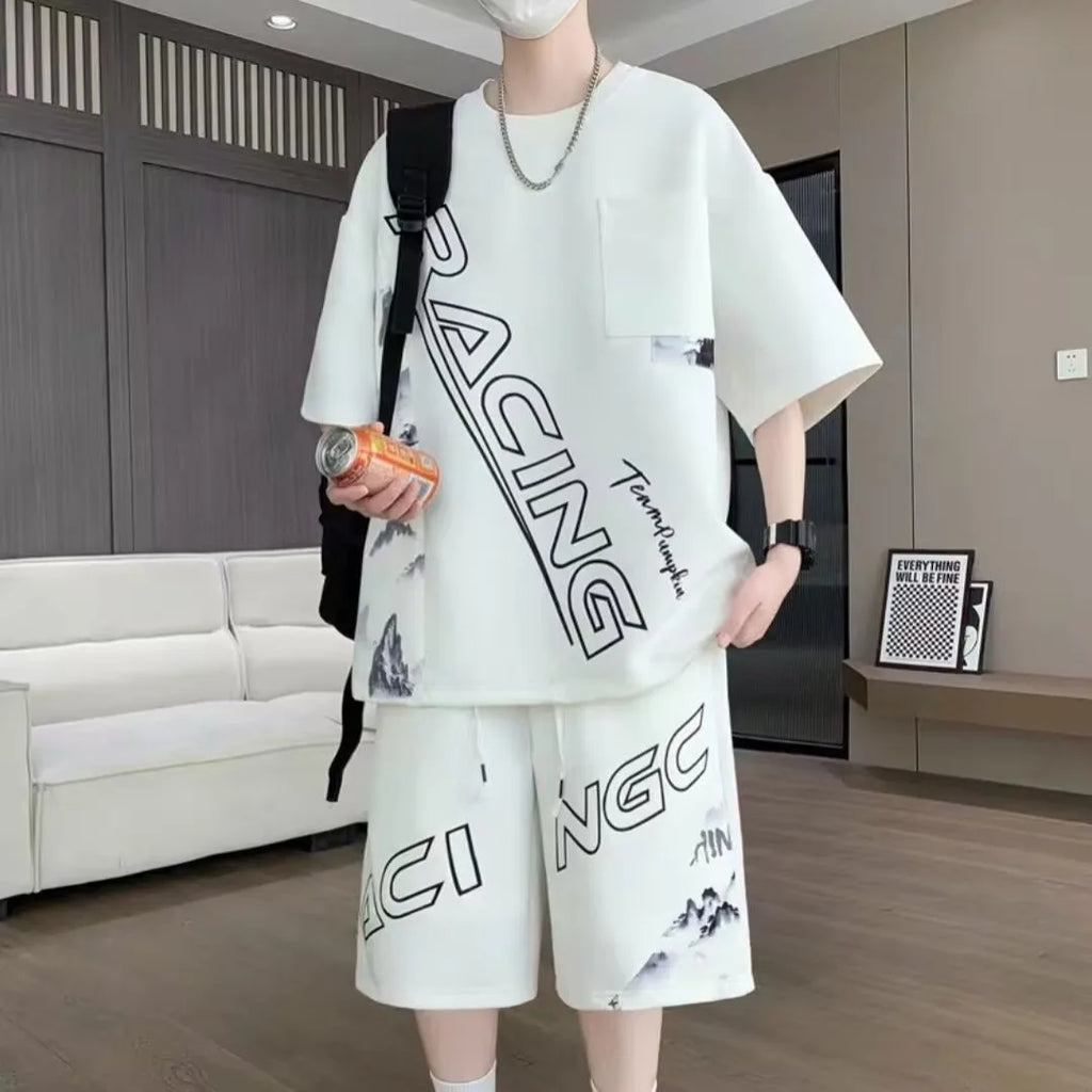 Men's Korean High Street T-Shirt & Shorts Tracksuit – Trendy 2-Piece Designer Set (S–6XL)
