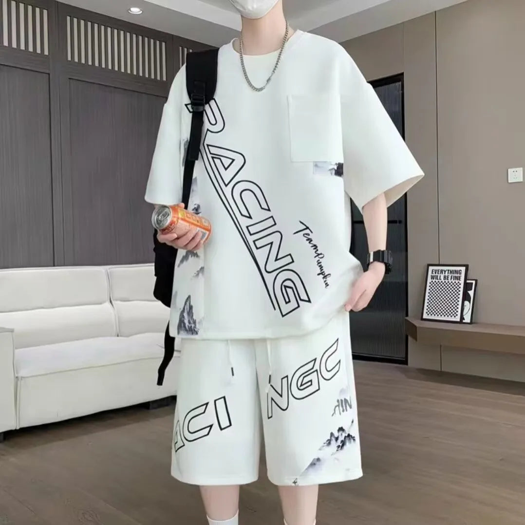 Men's Korean High Street T-Shirt & Shorts Tracksuit – Trendy 2-Piece Designer Set (S–6XL)
