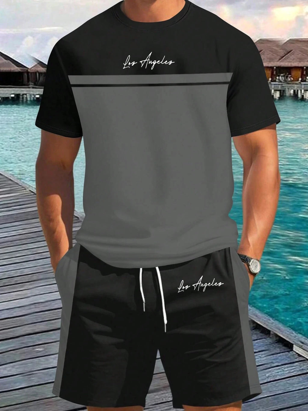 Men's Letter Print T-Shirt & Shorts Set – Beach Vacation Summer Co-Ord
