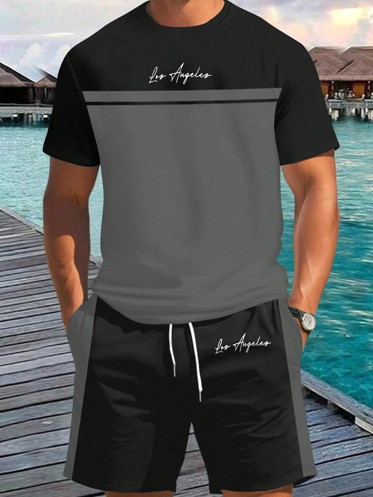 Men's Letter Print T-Shirt & Shorts Set – Beach Vacation Summer Co-Ord