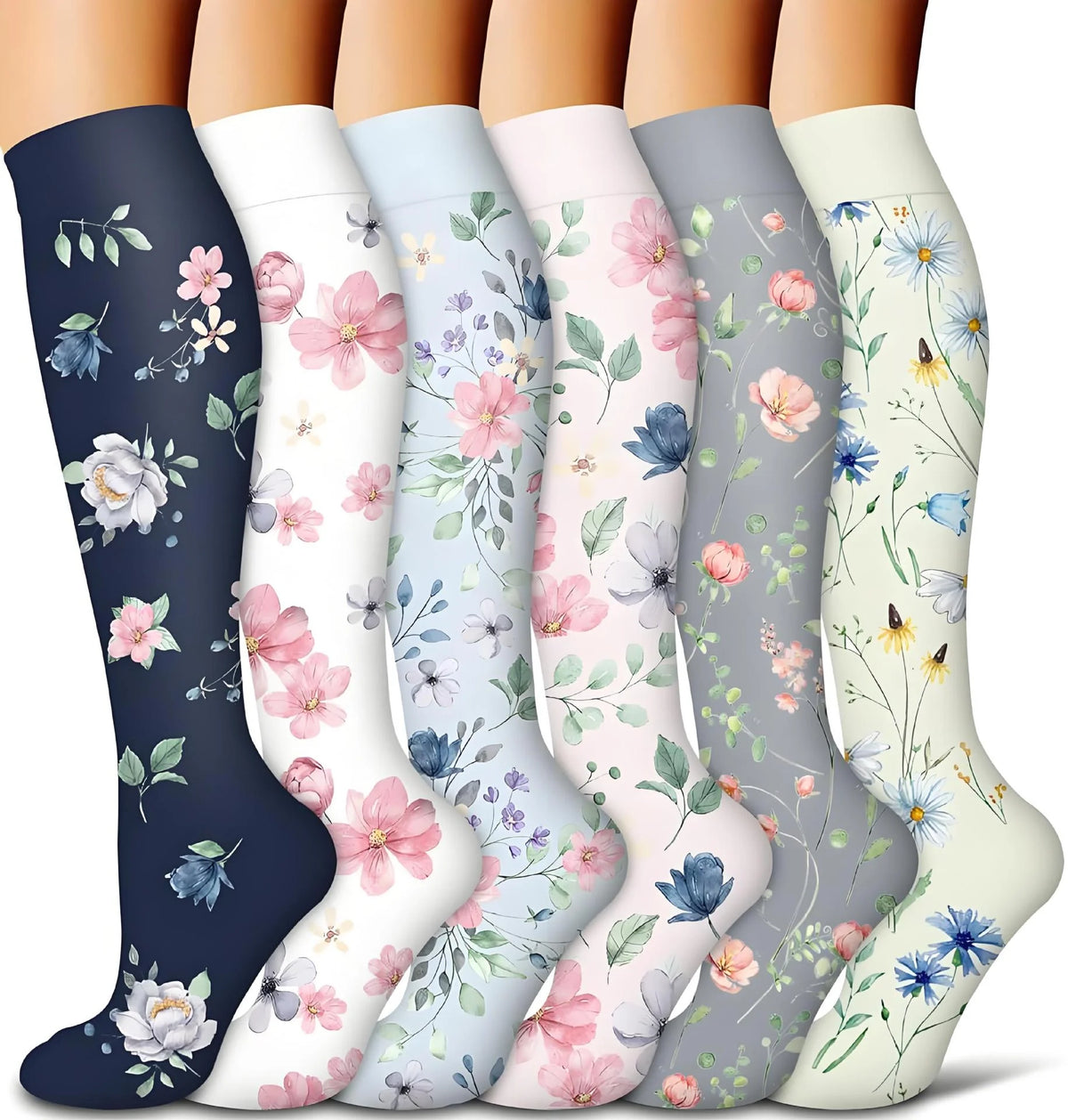 Knee High Compression Stockings 20-30mmHg – 6 Pairs Sports, Medical, Varicose Veins, Pregnancy, Edema & Diabetes