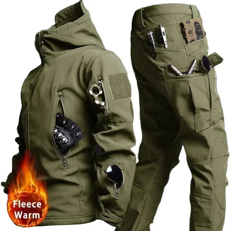 Men's Camo Waterproof Tactical Jacket & Fleece Pants Set – Winter Hunting Outdoor 2-Piece