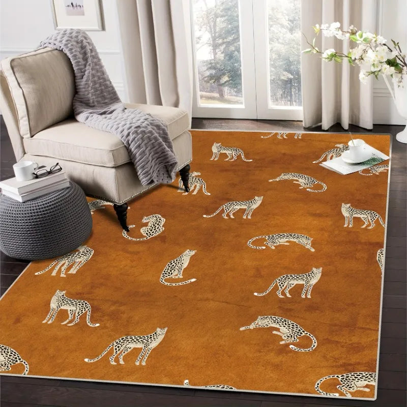 Leopard Print Plush Lounge Rug – Light Luxury Non-Slip Flannel Carpet for Living Room & Bedroom