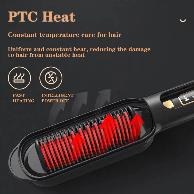 Anti-Scald 2-in-1 Electric Hair Straightening Comb – Fast Heating Negative Ion Straightener Brush