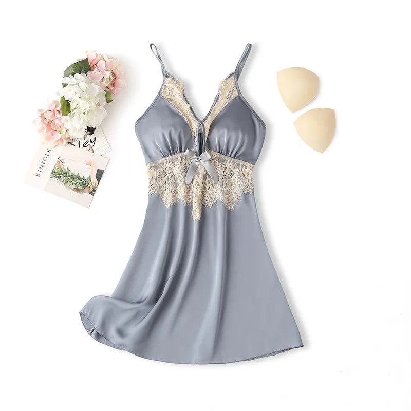 Lace Satin Suspender Nightgown — Sexy Chemise Sleep Dress