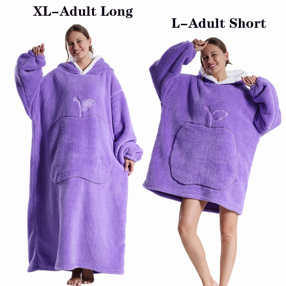 Oversized Wearable Blanket Hoodie – Plush Fleece with Sleeves, Hood & Pocket, 40 Designs
