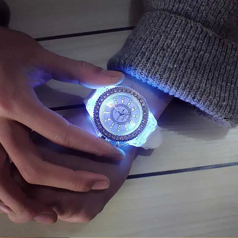 LED Luminous Flash Rhinestone Watch | Kids Men Women Silicone Fashion Wristwatch