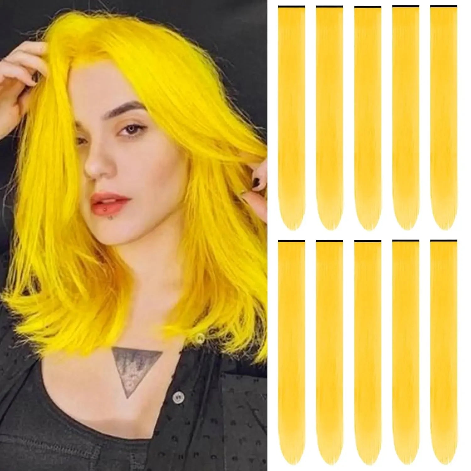 Synthetic 10PC Colored Clip-In Hair Extensions — Kinky Straight, High Temp Fiber, 70g Set